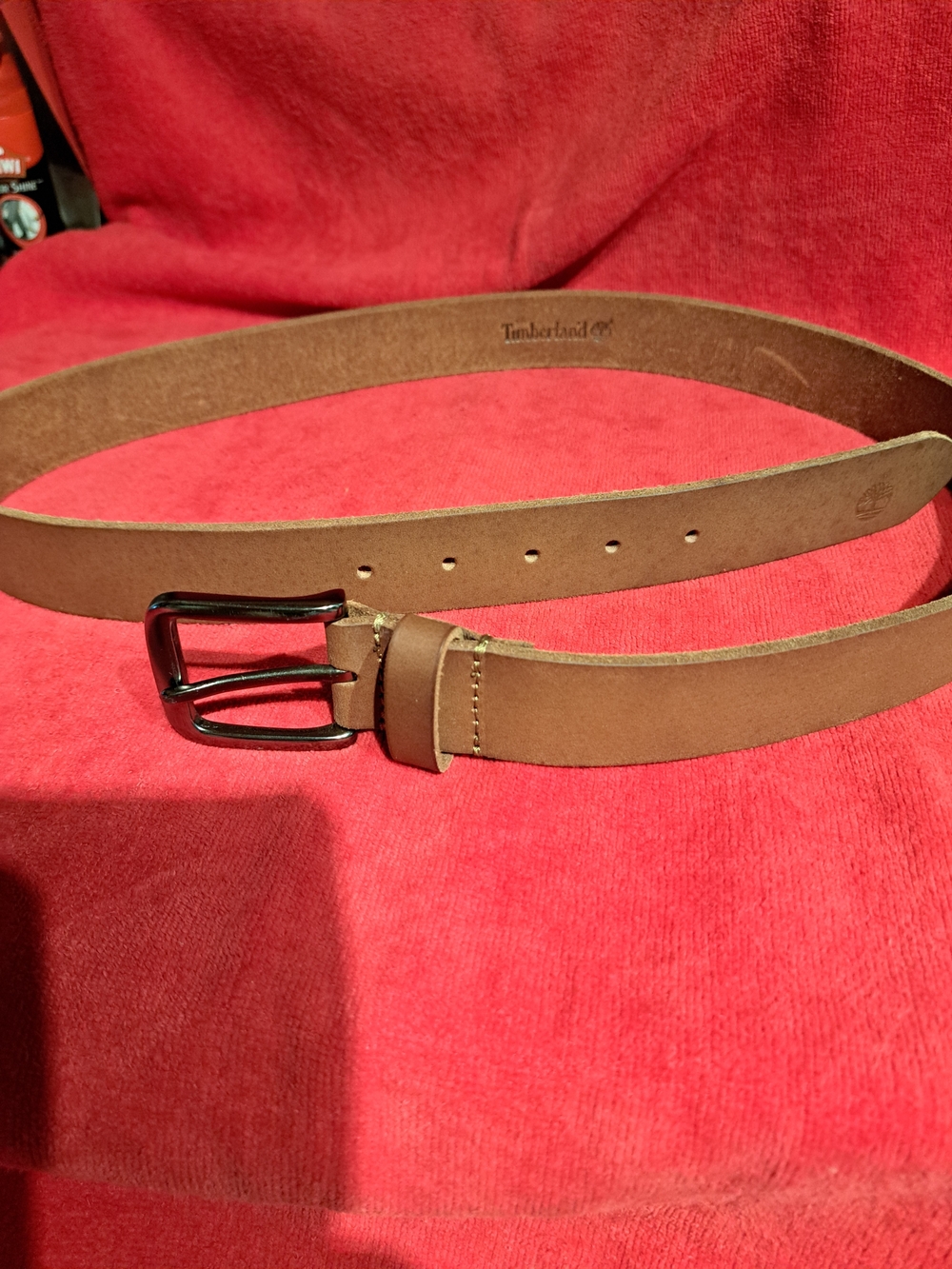 Timberland Men's Tan Leather Belt with Dark Metal Buckle